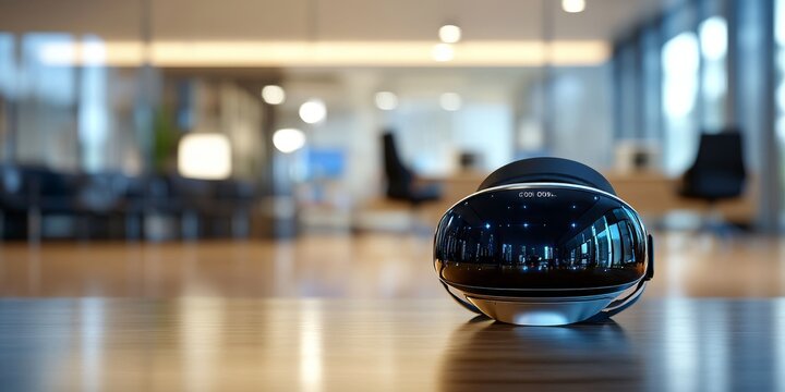 Vr headset showing office meeting in modern workplace setting