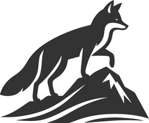 A fox climbing up a rocky hill animal vector silhouette