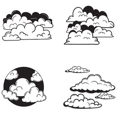 Cloud icon Flat cloud Simple cloudy shapes Cartoon white puffy fluffy and cumulus clouds in the sky. cloud vector illustration.