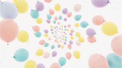 らせん状に飛ぶたくさんの風船