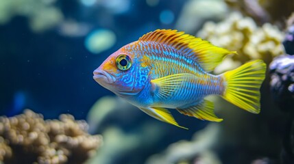 Fototapeta premium Vibrant colorful fish swimming in coral reef aquarium environment