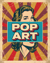 Obraz premium Pop art illustration featuring a woman's face with bold colors and text 