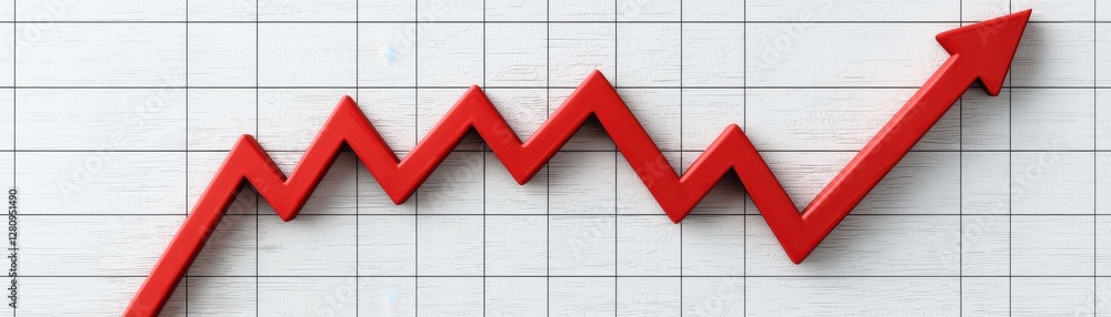 Poster red arrow graph indicating growth and progress in business analytics and financial trends on grid ba