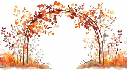 Autumn Floral Archway Watercolor Painting