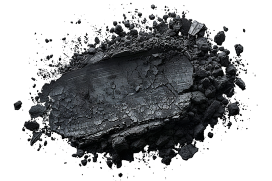 A close view of activated charcoal powder on a plain background or PNG for health and care type poster or graphic use, Generative AI.