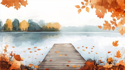 Serene Autumnal Dock in Watercolor