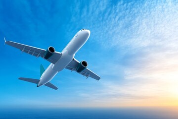 Obraz premium Flat lay design of travel concept with plane and cloud on blue background with copy space