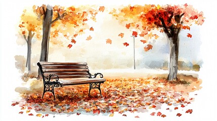 Empty Park Bench Under a Blue Sky