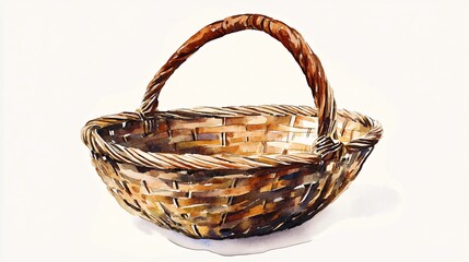 Empty Wicker Basket Watercolor Illustration