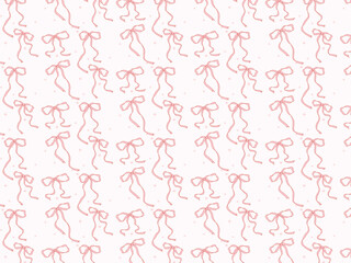 Seamless pattern of elegant, vintage pink bows with red details on a light background. girly vibe Perfect for textiles, gift wrapping, wallpapers, invitations, and stylish design projects.