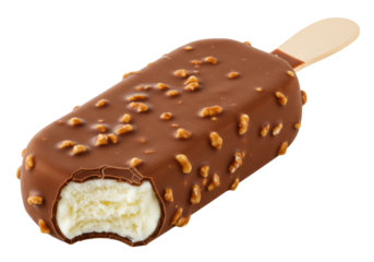 Isolated Bitten Ice Cream Bar with Chocolate Coating and Almonds