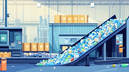 Watercolor Depiction of Industrial Recycling Plant