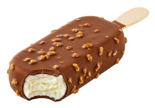 Isolated Bitten Ice Cream Bar with Chocolate Coating and Almonds