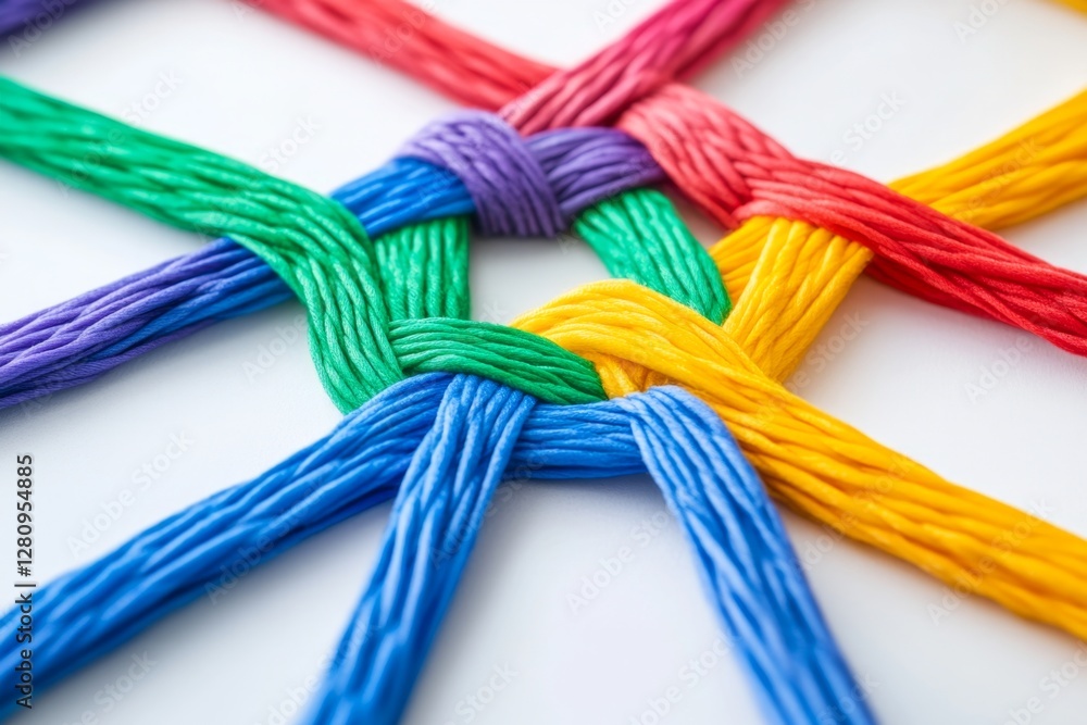Poster colorful network nodes connected by lines, illustrating communication, collaboration, and digital co