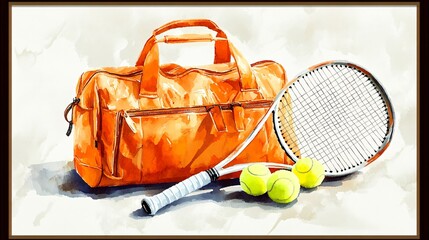 Duathlon Tennis Gear, Orange Waterproof Travel Duffel Bag Illustration