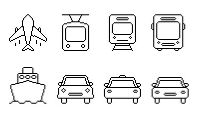 Pixel Transportation icon collection set vector illustration
