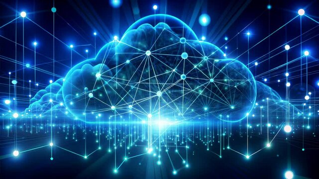 Glowing Blue Cloud of Neural Connections, AI Visualization for Tech Business and Software Development