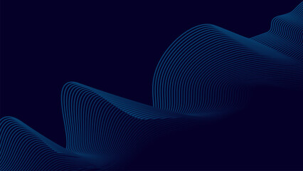Dark blue abstract background with glowing wave. Shiny moving lines design element. Modern blue gradient flowing wave lines