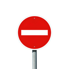 A "no entry" traffic sign with a red circle and a white horizontal bar, indicating restricted access.