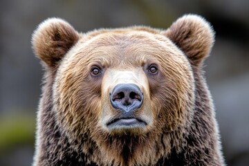 Obraz premium Front view of brown bear isolated on black background Portrait of Kamchatka bear Ursus arctos beringianus
