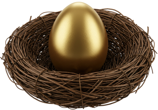 Isolated Golden Egg in Bird Nest