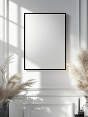 A white blank poster in a minimalist room with natural light
