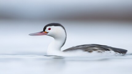 Fototapeta premium Elegant Red-Necked Grebe Bird Swimming in Water