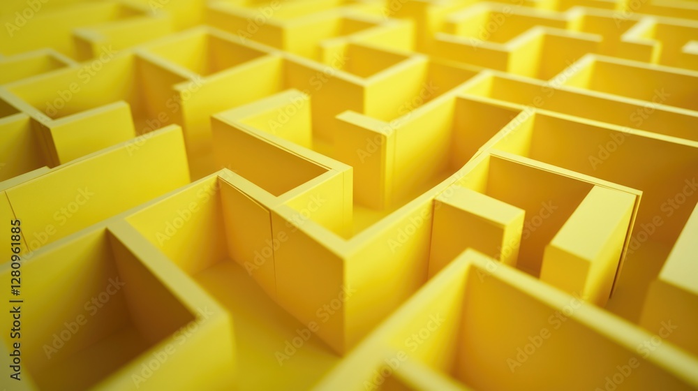 Poster vivid yellow cubes create an intricate pattern against a gray background.