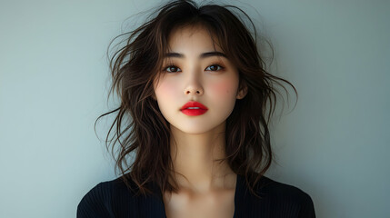 Young Woman With Dark Hair and Red Lips