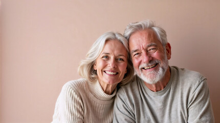 Happy Elderly Couple Embracing with Warm Smiles