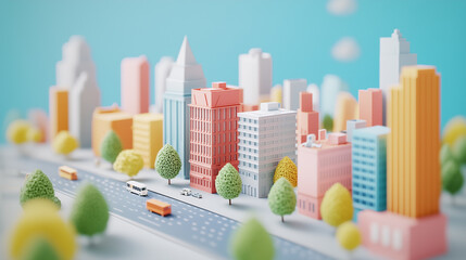 カラフルな街、ビジネス街の3Dイラストレーション