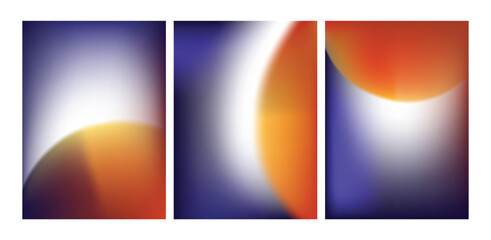 Set of trendy abstract design templates with vibrant gradient shapes. Bright colors.  Applicable for covers, placards, posters, flyers, presentations and banners.  Mesh gradient sun vector design