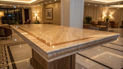 Luxurious marble clad hotel lobby with ornate chandelier elegant furnishings and lavish decor showcasing the grandeur and sophistication of high end interior design