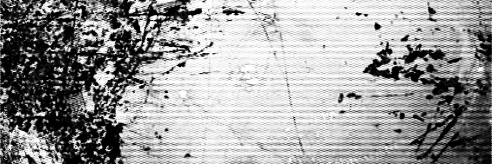 Poster monochrome imprint of textured metal showcasing scratches and rust with halftone effect.