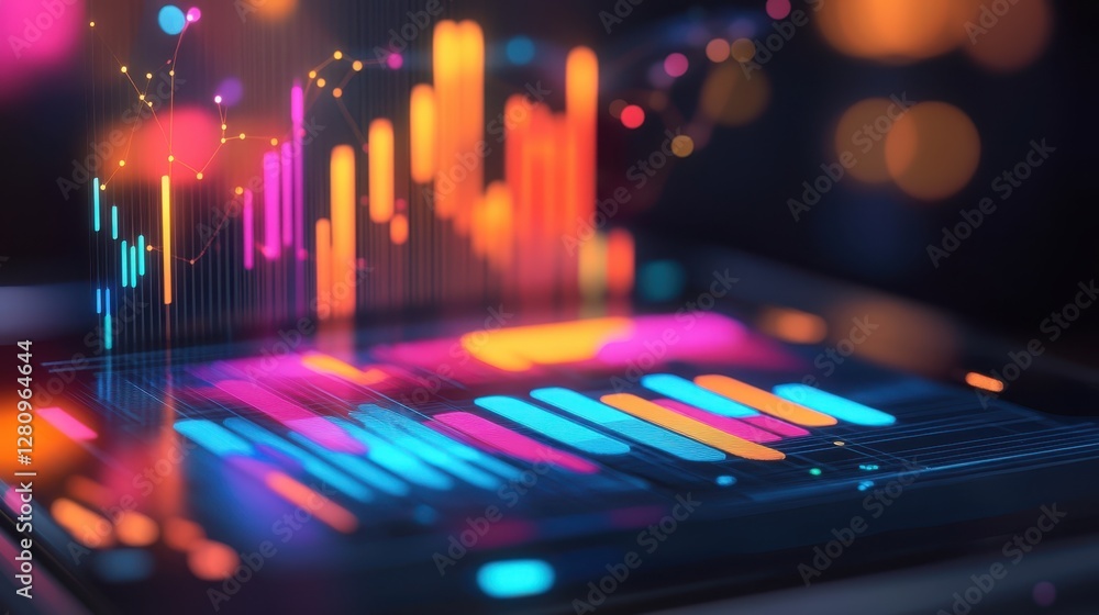Poster a tablet computer emits vibrant, colorful lights, showcasing a dynamic display of hues that captures