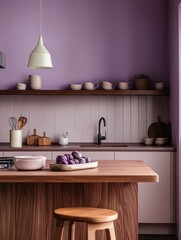 The Purple Kitchen Shows a Countertop and a Stool