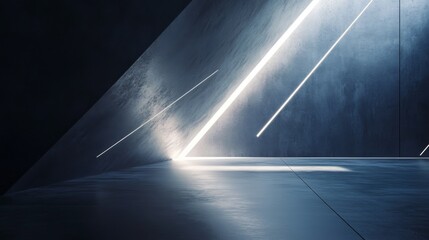 Futuristic abstract interior with geometric light beams and dark minimalist design