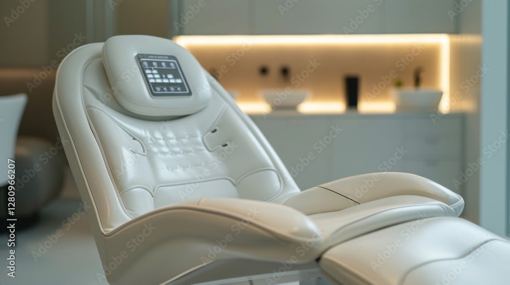Aufkleber a sleek therapy chair equipped with control panels, set in a calming space designed for digital ment