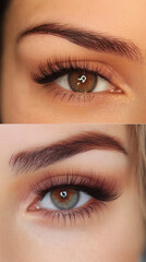 Naklejka premium Cat Eye Lashes for Different Eye Shapes. A guide showing how cat eye lashes complement round eyes.