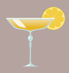 Cocktail alcoholic with lemon. Simple vector illustration of summer beverage