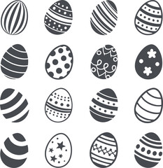 Easter eggs, Easter day festival icon set, ostern egg icons with decoration patterns symbols collection, logo isolated vector illustration