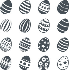 Easter eggs, Easter day festival icon set, ostern egg icons with decoration patterns symbols collection, logo isolated vector illustration