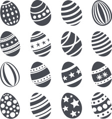 Easter eggs, Easter day festival icon set, ostern egg icons with decoration patterns symbols collection, logo isolated vector illustration