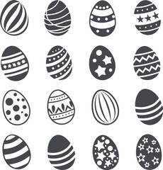 Easter eggs, Easter day festival icon set, ostern egg icons with decoration patterns symbols collection, logo isolated vector illustration