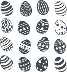 Easter eggs, Easter day festival icon set, ostern egg icons with decoration patterns symbols collection, logo isolated vector illustration