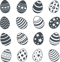 Easter eggs, Easter day festival icon set, ostern egg icons with decoration patterns symbols collection, logo isolated vector illustration