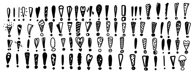 Doodle exclamation mark set isolated. Hand drawn scribble idea symbol collection. Vector hand written signs