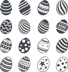 Easter eggs, Easter day festival icon set, ostern egg icons with decoration patterns symbols collection, logo isolated vector illustration