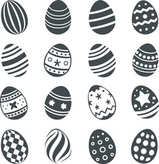 Easter eggs, Easter day festival icon set, ostern egg icons with decoration patterns symbols collection, logo isolated vector illustration