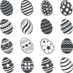 Easter eggs, Easter day festival icon set, ostern egg icons with decoration patterns symbols collection, logo isolated vector illustration